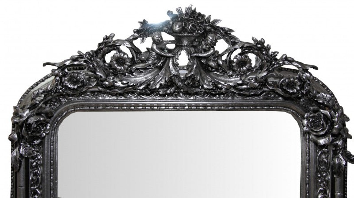 Barock Wandspiegel Silber Antik-Look Höhe 159 cm, Breite 89 cm - Edel & Prunkvoll