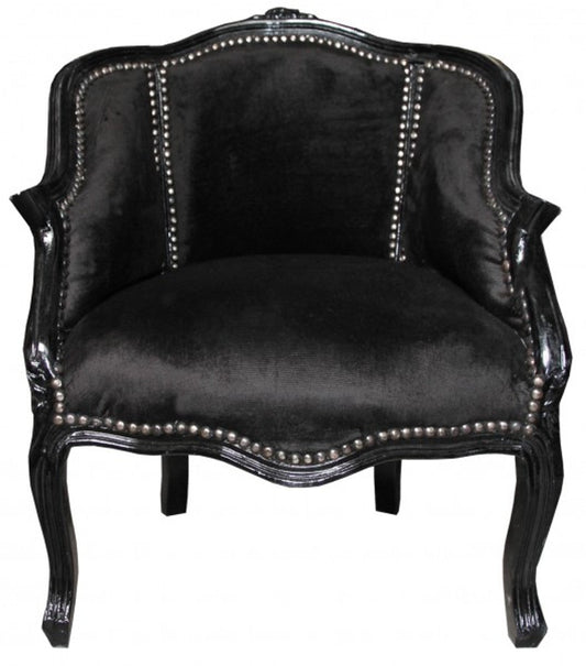 Barock Damen Salon Sessel Schwarz/ Schwarz - Möbel Antik Stil