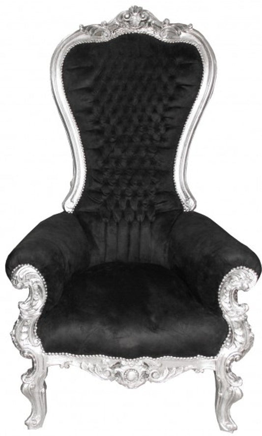 Barock Thron Sessel Majestic Mod1 Schwarz/Silber - Riesensessel -Thron Stuhl Tron