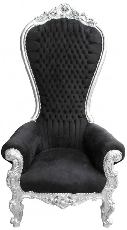 Barock Thron Sessel Majestic Mod2 Schwarz/Silber - Riesensessel -Thron Stuhl Tron