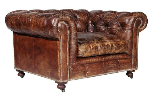 Chesterfield Luxus Echt Leder Sessel Vintage Leder Kensington Cigar Braun - Club Sessel