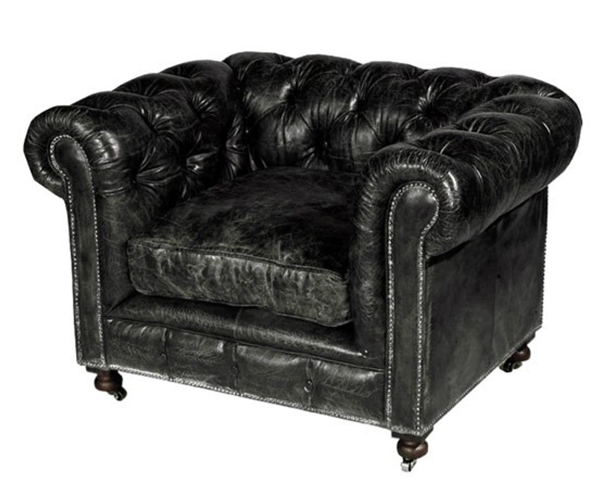 Chesterfield Luxus Echt Leder Sessel Vintage Leder Kensington Schwarz - Club Sessel