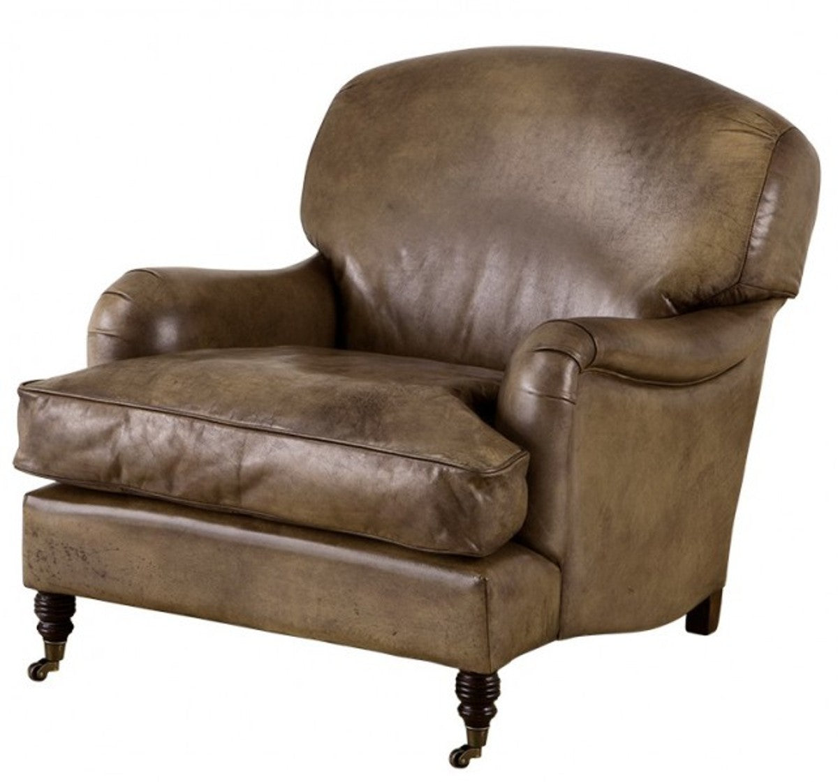 Chesterfield Luxus Echt Leder Ohrensessel Vintage Leder Olive von - Club Sessel