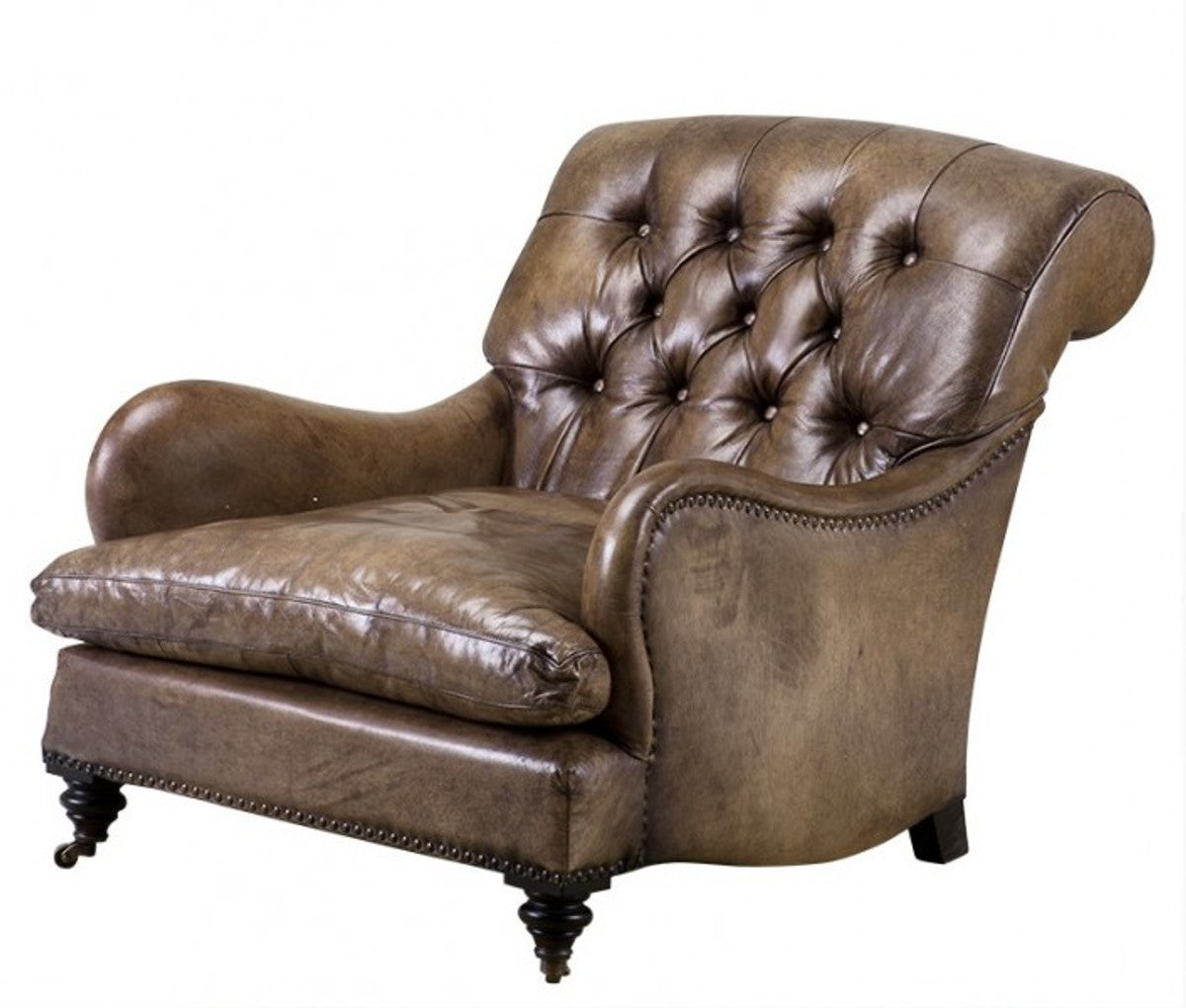 Chesterfield Luxus Echt Leder Ohrensessel New York Vintage Leder Olive von - Club Sessel