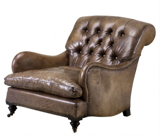 Chesterfield Luxus Echt Leder Ohrensessel New York Vintage Leder Olive von - Club Sessel