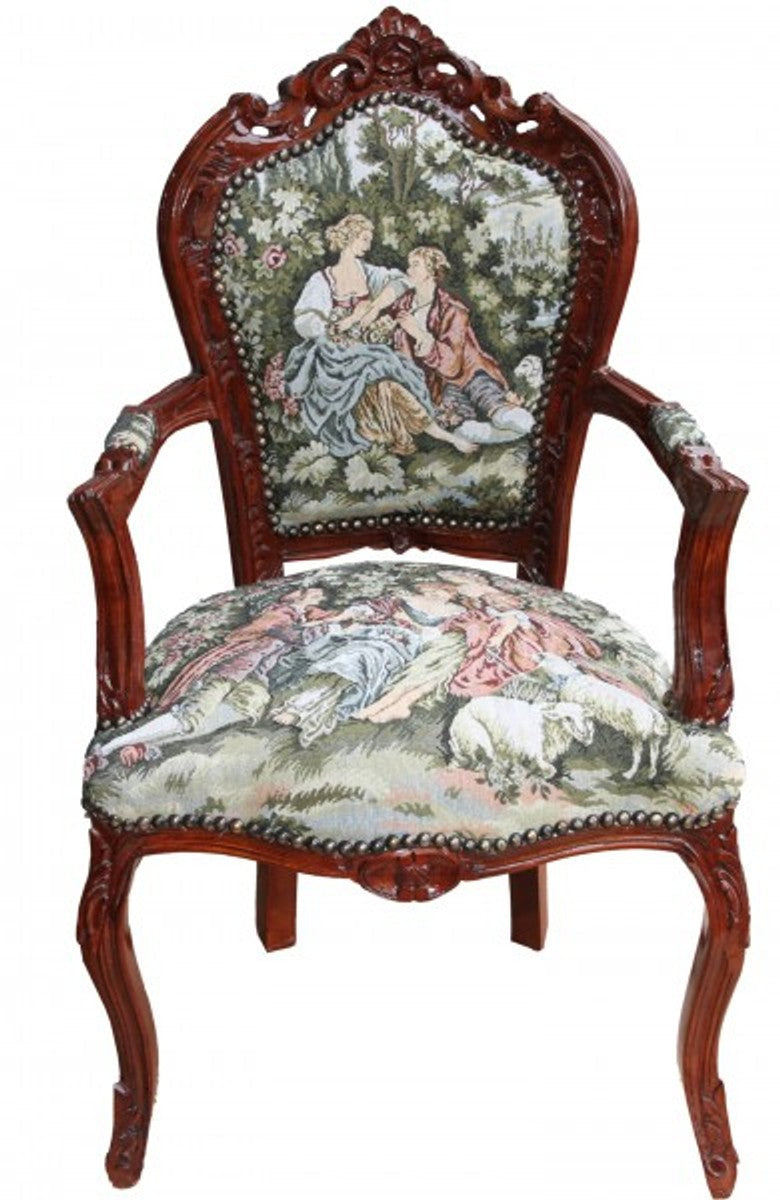 Barock Esszimmer Stuhl mit Armlehne Gobelin Love Story  - Antik Stil