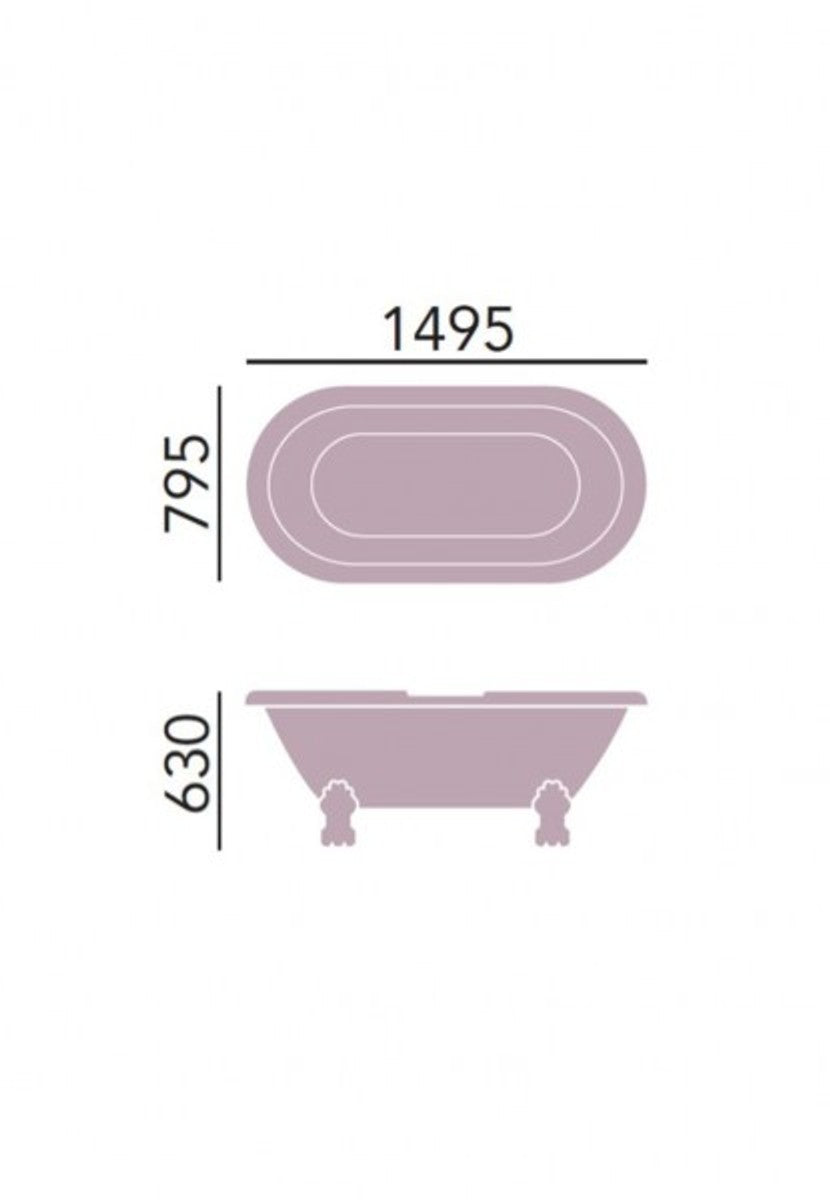 Jugendstil Badewanne freistehend Weiß Modell He-Bab 1495mm - Freistehende Retro Antik Badewanne Barock Stil