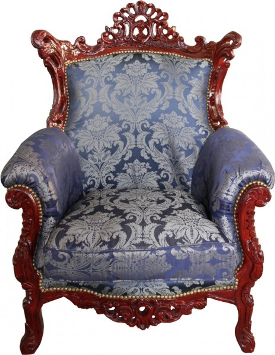 Barock Sessel Al Capone Mod2 Royalblau Muster / Braun Rot Möbel Antik Stil - Limited Edition