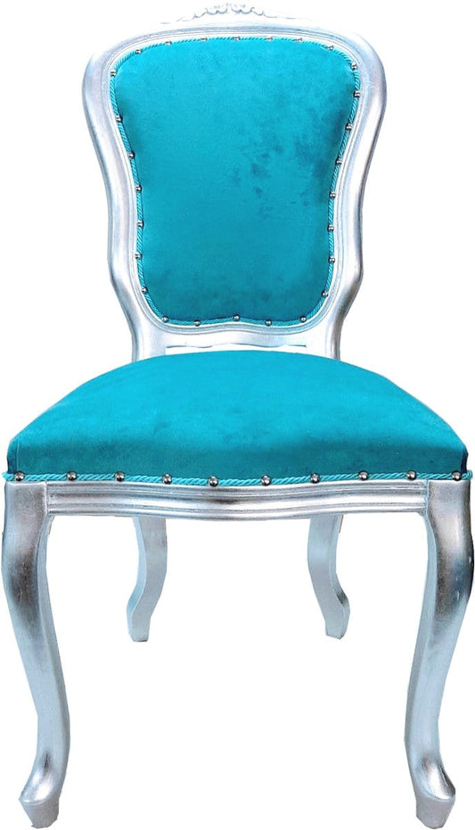 Barock Luxus Esszimmer Stuhl Louis Türkis / SIlber - Barock Möbel