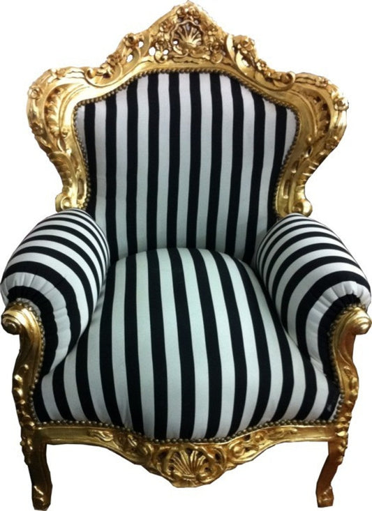 Barock Sessel King gold mit schwarz-weißen Streifen 85 x 85 x H. 120 Streifen gestreift
