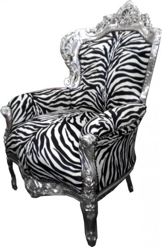 Barock Sessel King Zebra/Silber