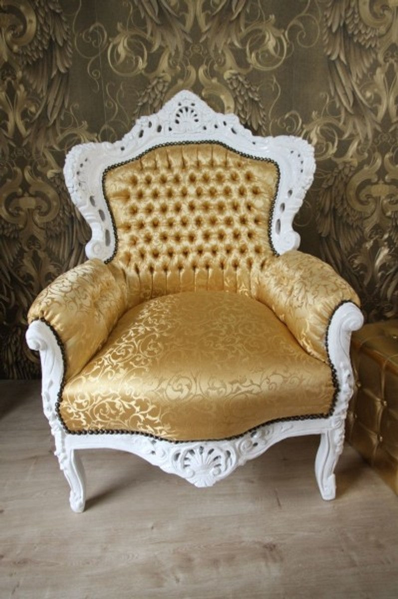 Barock Sessel King Gold Muster / Weiß 85 x 85 x H. 120 cm - Antik Stil Möbel