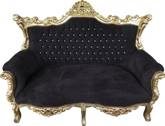 Barock 2-er Sofa Master Schwarz / Gold mit Bling Bling Glitzersteinen - Antik Stil Möbel