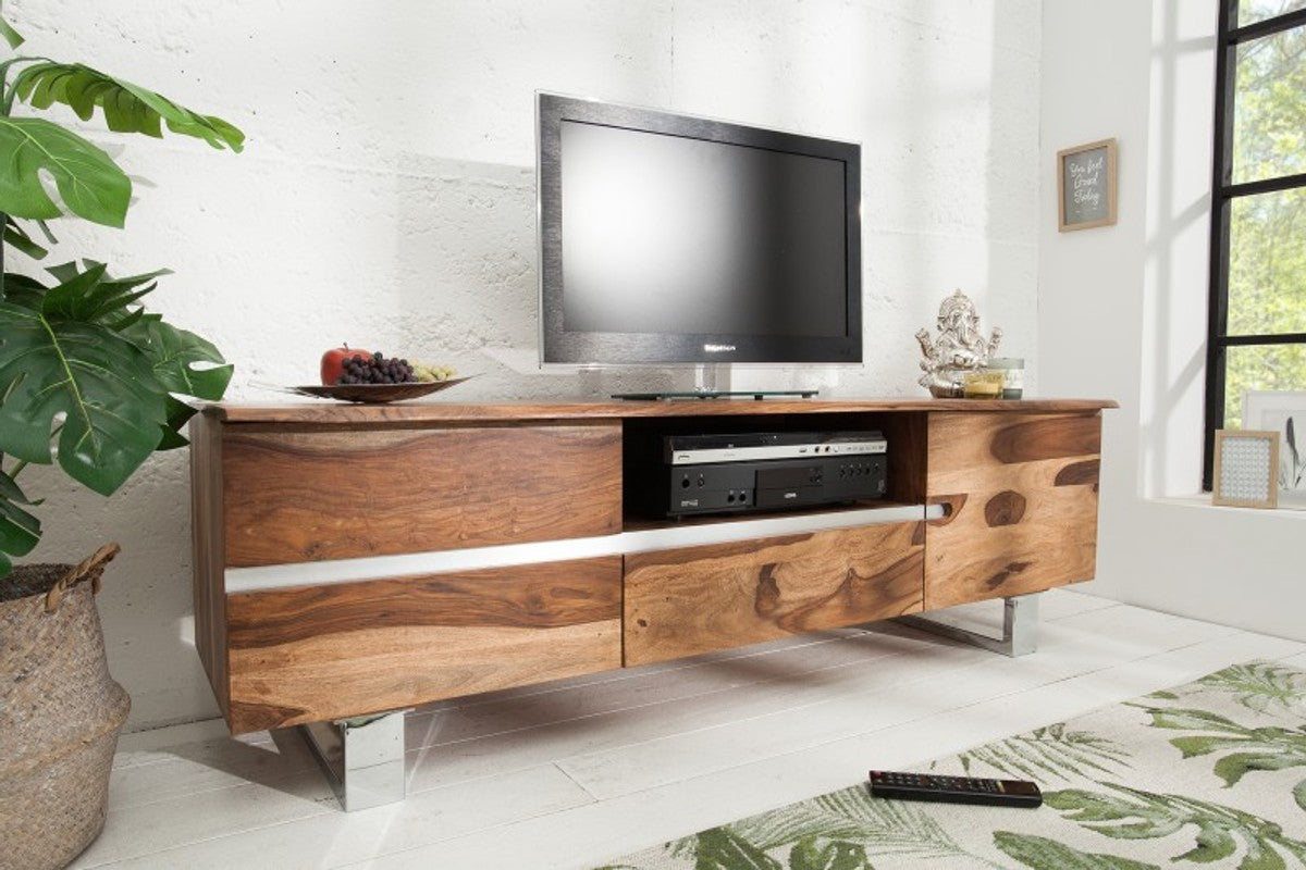Designer Fernsehschrank Natur B.160cm x H.50cm x T.45cm - Sideboard - Kommode - Handgefertigt Massivholz!