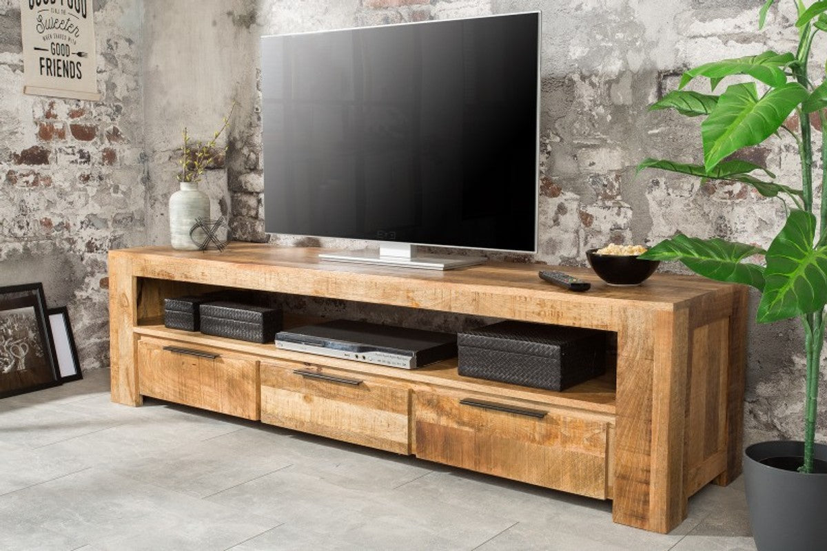 Designer Fernsehschrank Natur B.170cm x H.45cm x T.45cm - Sideboard - Kommode - Handgefertigt aus Mango Massivholz!