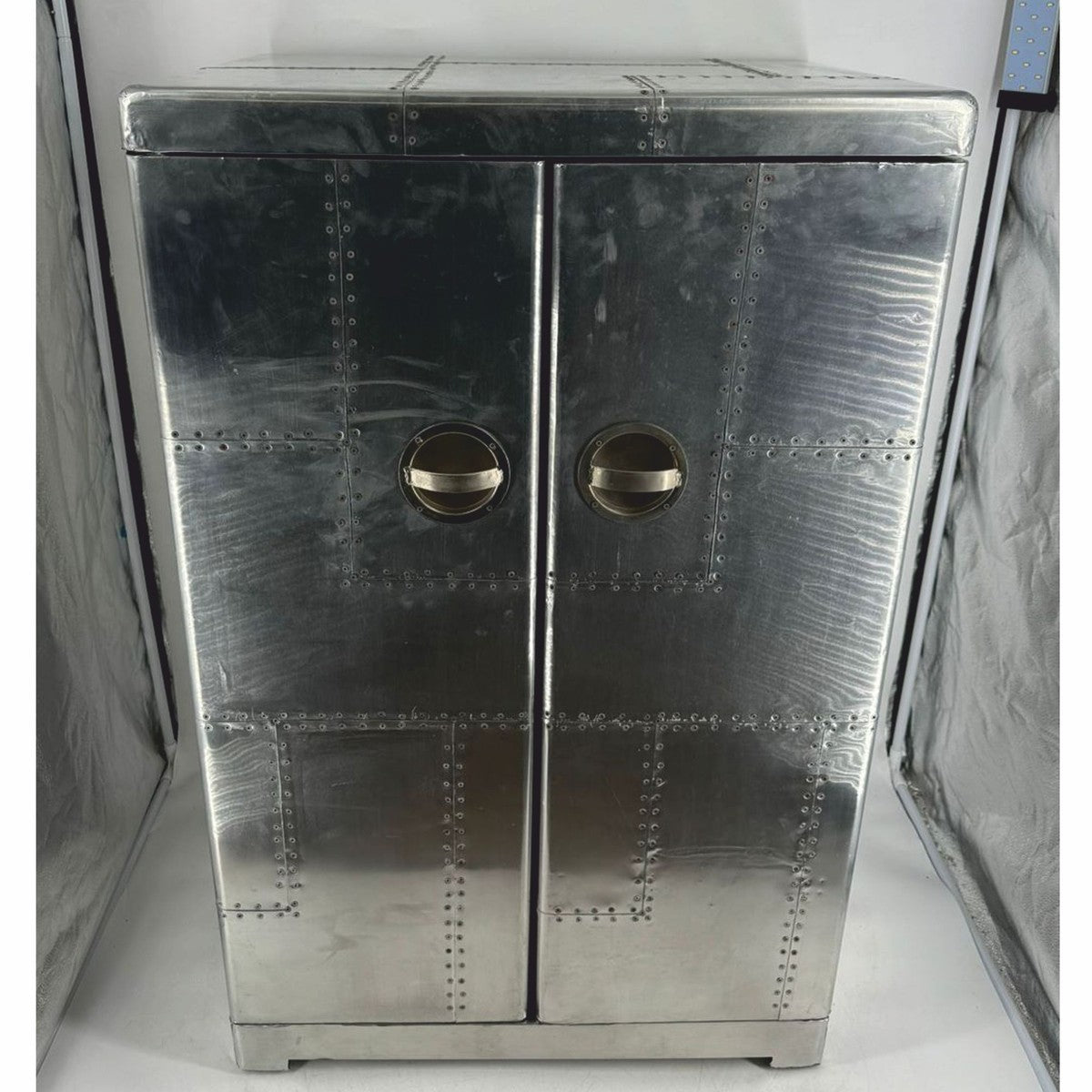 Aluminium Flugzeug Flieger Barschrank Silber / Schwarz H. 113 cm