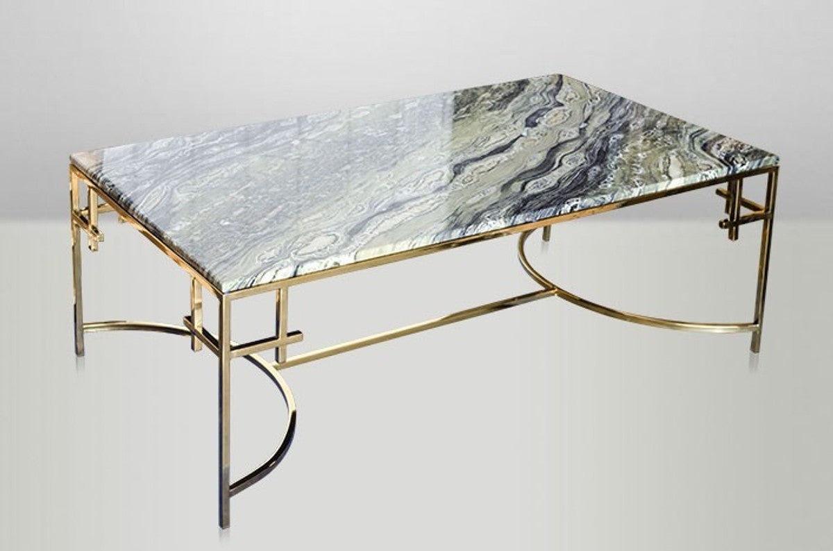 Art Deco Couchtisch Gold Metall / Marmor 130 x 70 cm- Jugendstil Tisch - Möbel Wohnzimmer