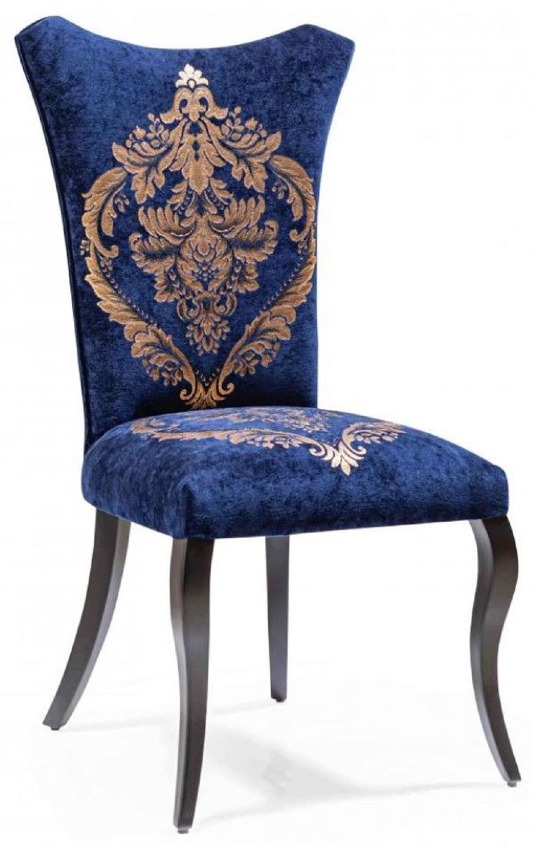 Barock Esszimmer Stuhl Set Royalblau / Gold / Schwarz 50 x 47 x H. 105 cm - Küchen Stühle 6er Set - Barock Esszimmer Möbel