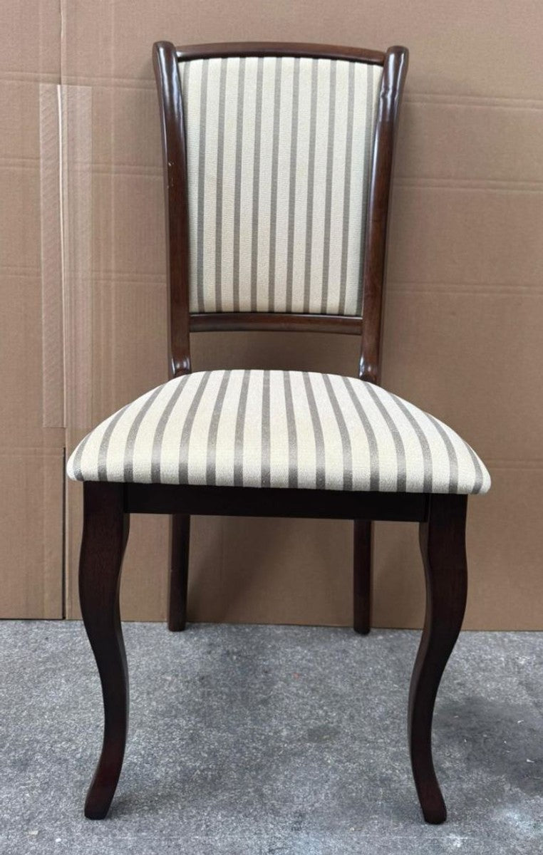 Barock Esszimmer Stuhl Creme / Silber / Dunkelbraun - Esszimmer Möbel