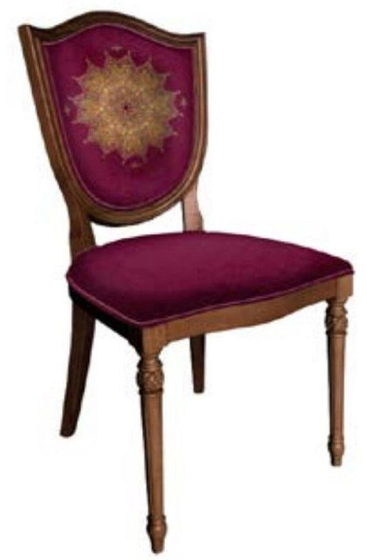 Art Deco Esszimmerstuhl Lila / Braun - Eleganter Massivholz Stuhl mit elegantem Muster - Art Deco Esszimmer Möbel