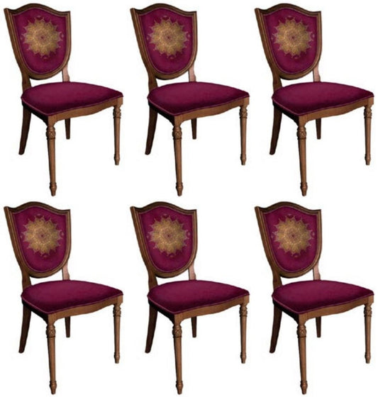 Art Deco Esszimmerstuhl Set Lila / Braun - 6 Handgefertigte Art Deco Küchen Stühle - Art Deco Esszimmer Möbel