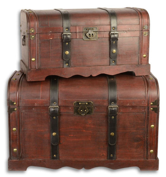 Art Deco Holztruhen 2er Set Rotbraun / Schwarz - Deko Holzkisten