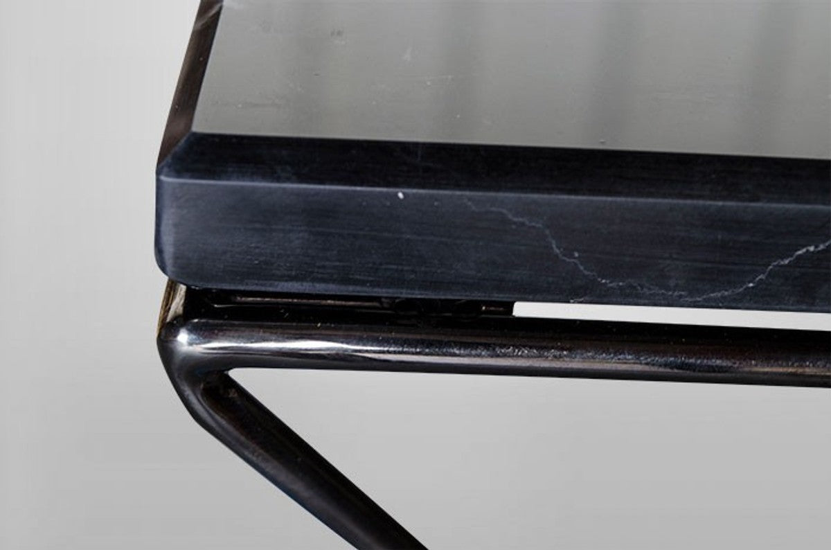 Art Deco Beistelltisch Schwarz Metall / Marmor 35 x 35 cm- Jugendstil Tisch - Möbel Blumentisch