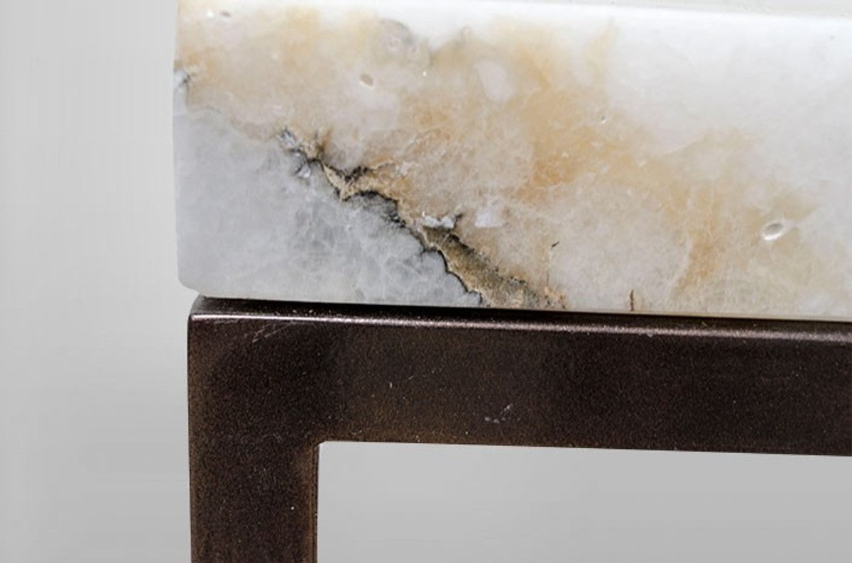 Art Deco Beistelltisch Onyx / Metall 40 x 27 cm- Jugendstil Tisch - Möbel Blumentisch