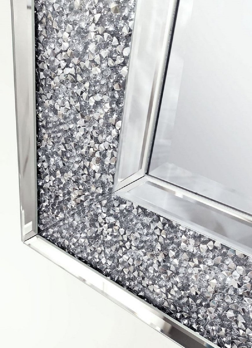 Designer Kristall Wandspiegel 80 x 3 x H. 120 cm - Rechteckiger Spiegel mit dekorativen Glaskristallen - Wohnzimmer Spiegel - Schlafzimmer Spiegel - Garderoben Spiegel - Luxus Möbel