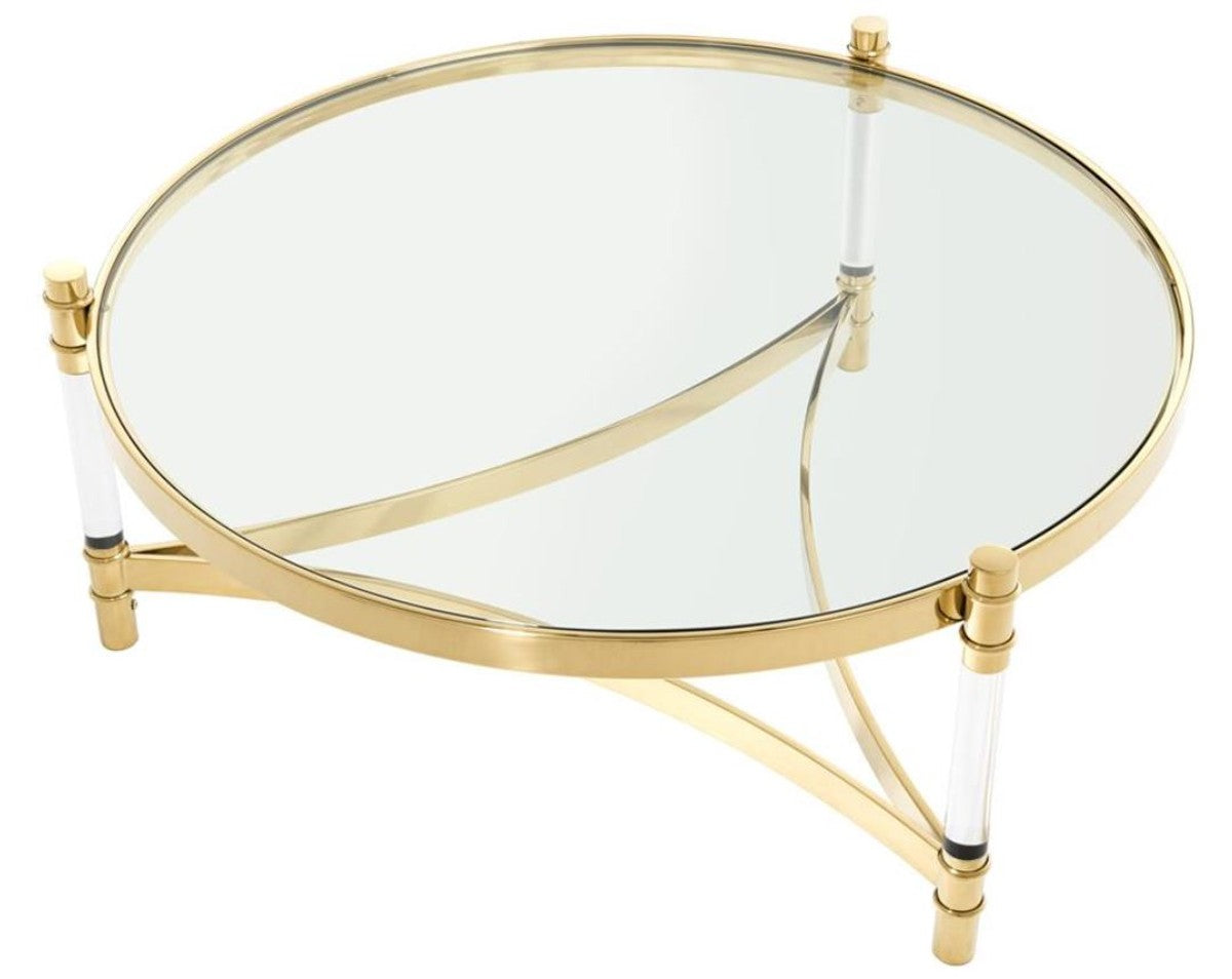 Couchtisch / Wohnzimmertisch Gold Ø 104 x H. 43 cm - Luxus Wohnzimmermöbel