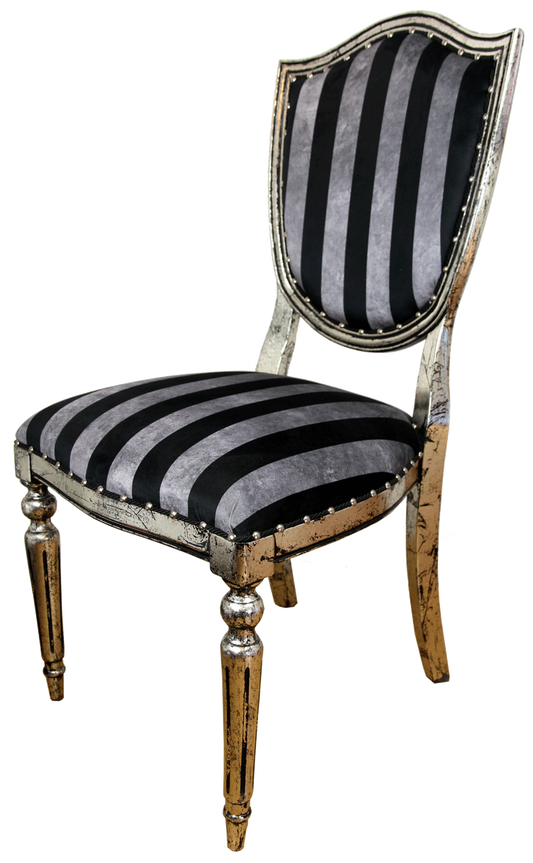 Art Deco Luxus Esszimmer Stuhl Schwarz Silber Streifen / Antik Stil Silber 52,5 x 59 x H. 104 cm - Luxus Hotel Möbel