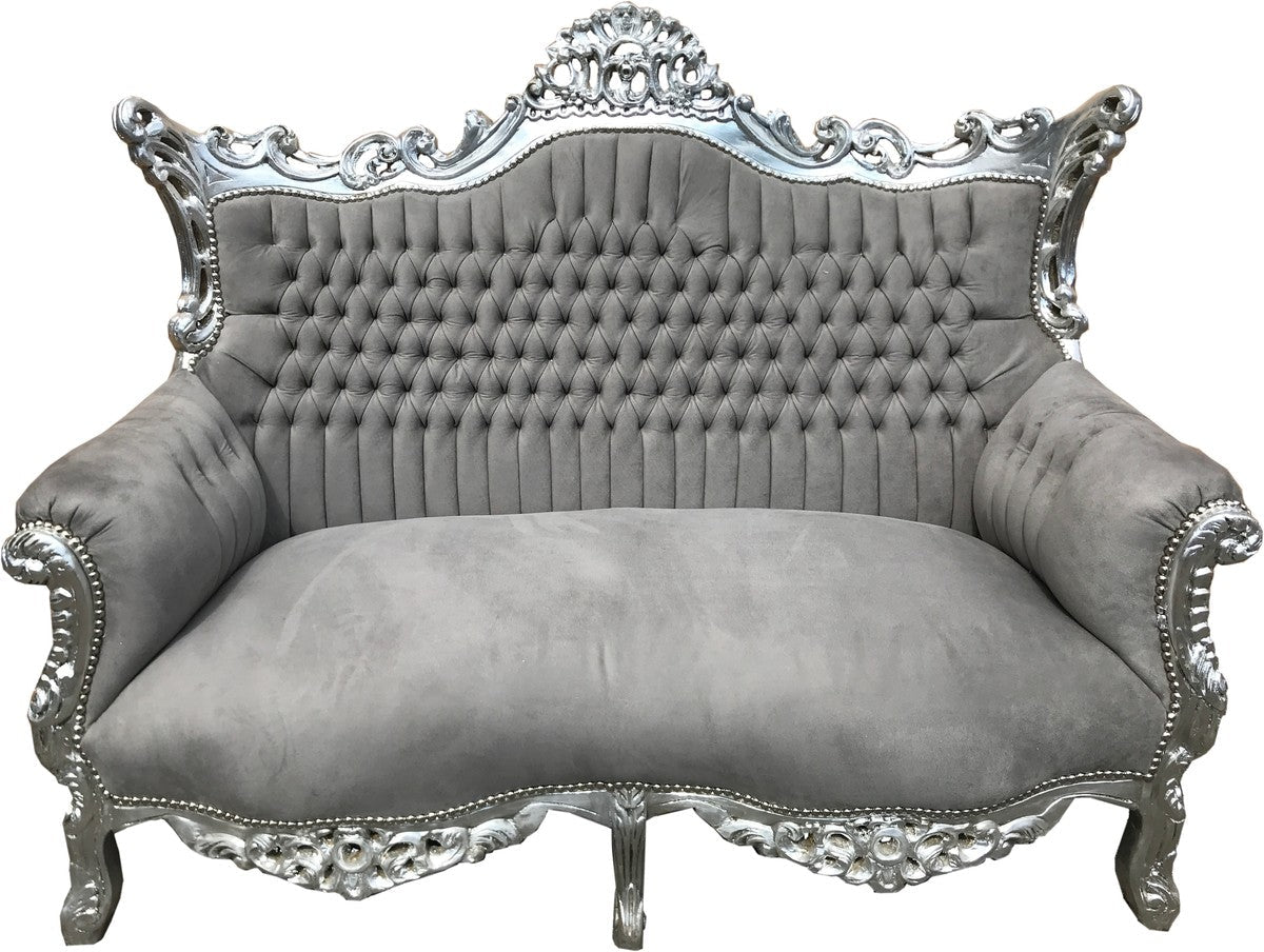 Barock 2-er Sofa Master Grau / Silber - Antik Stil Möbel