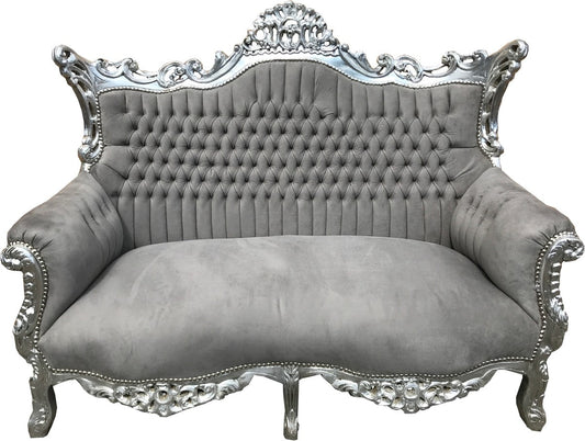 Barock 2-er Sofa Master Grau / Silber - Antik Stil Möbel