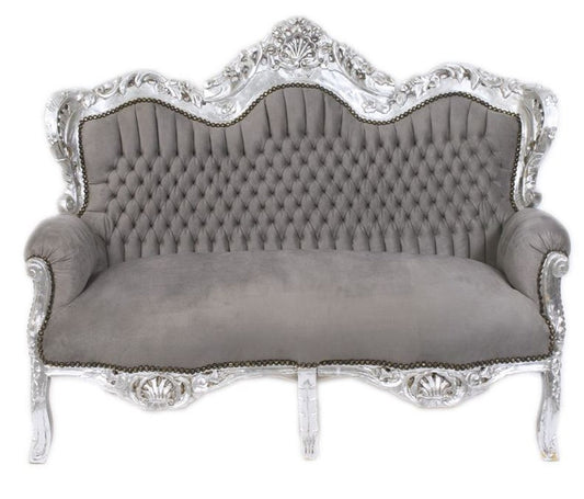 Barock 2er Sofa Master Grau / Silber - Möbel