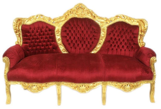 Barock 3er Sofa King Bordeaux / Gold - Möbel