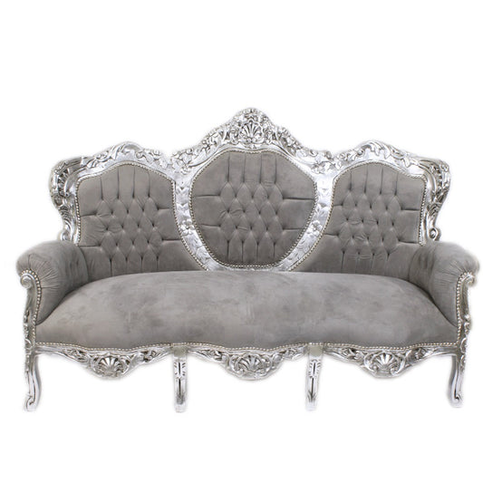 Barock 3-er Sofa King Grau / Silber - Barock Möbel - Antik Look