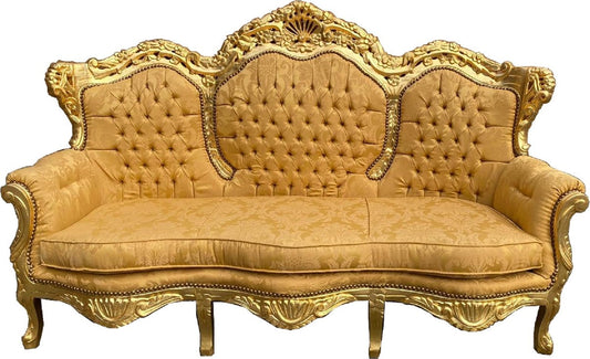 Barock 3er Sofa Lord Gold Muster / Gold 184 x 81 x H. 125 cm - Handgefertigtes Wohnzimmer Sofa im Barockstil - Barock Wohnzimmer Möbel