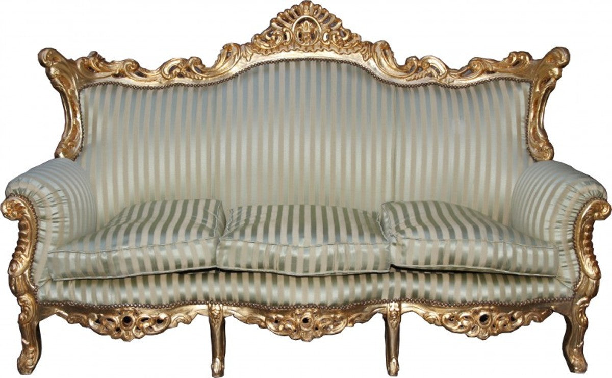 Barock 3er Sofa Master Jadegrün/Beige / Gold Mod3 - Wohnzimmer Couch Möbel Lounge