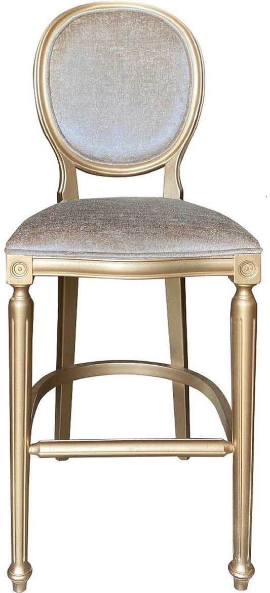 Barock Barstuhl Gold / Gold - Handgefertigter Massivholz Antik Stil Barhocker mit Samtstoff - Barock Barmöbel