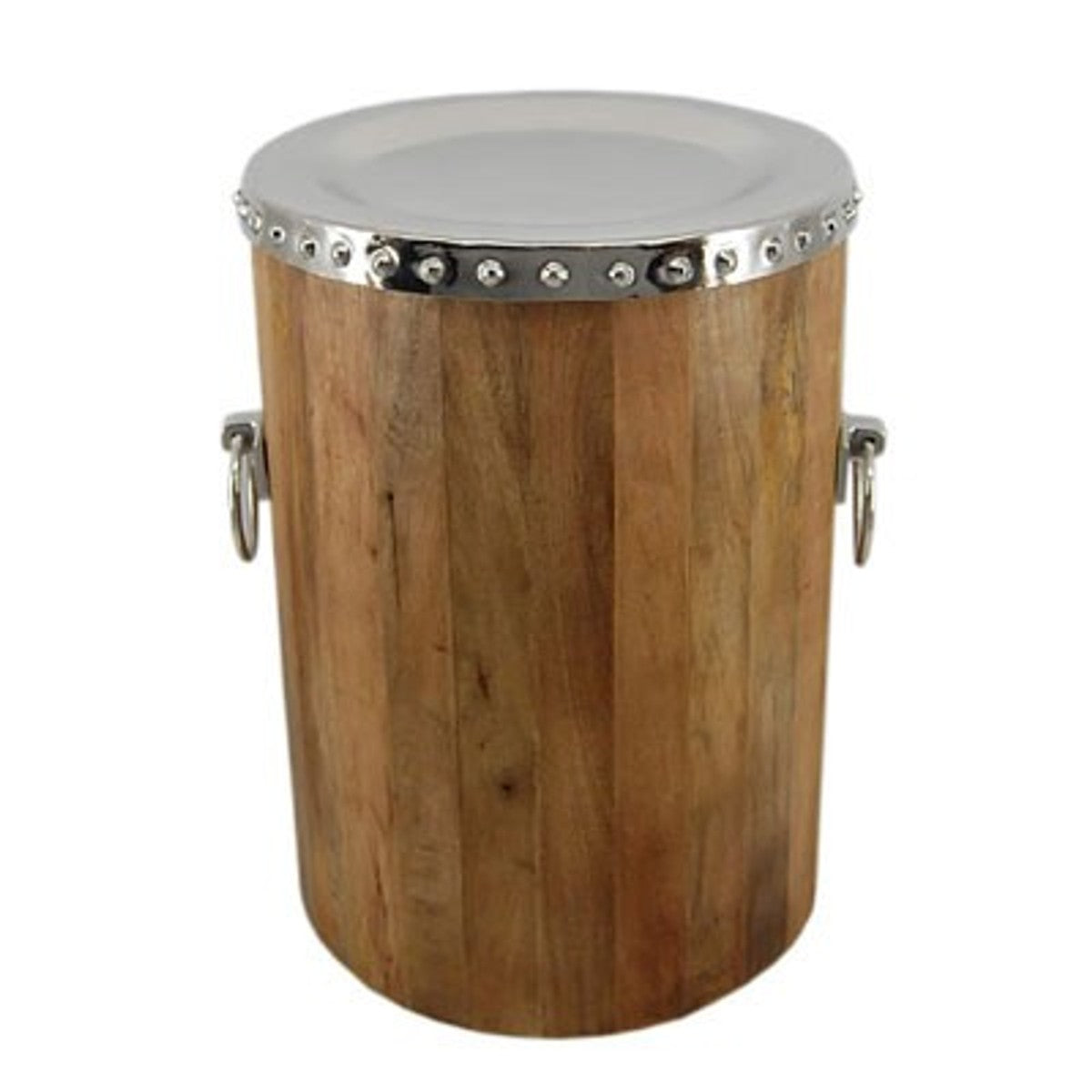 Vintage Beistelltisch Holz / Aluminium 38 x H52 cm - Jugendstil Tisch Art Deco