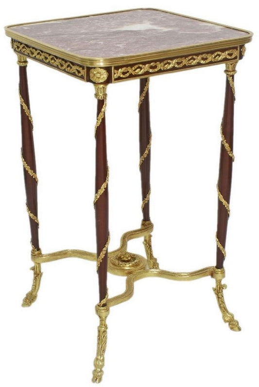 Barock Beistelltisch Braun / Gold / Rot 45 x 45 x H. 78 cm - Handgefertigter Massivholz Tisch im Barockstil - Barock Wohnzimmer Möbel