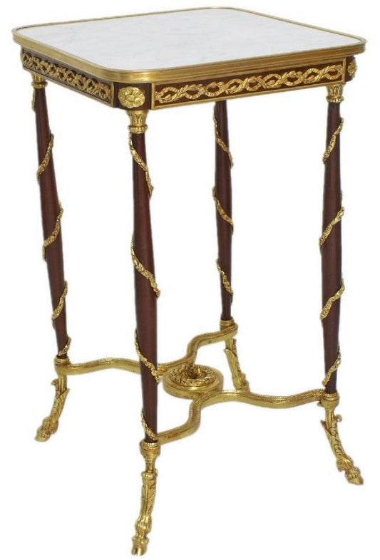 Barock Beistelltisch Braun / Gold / Weiß 45 x 45 x H. 78 cm - Handgefertigter Massivholz Tisch im Barockstil - Barock Wohnzimmer Möbel