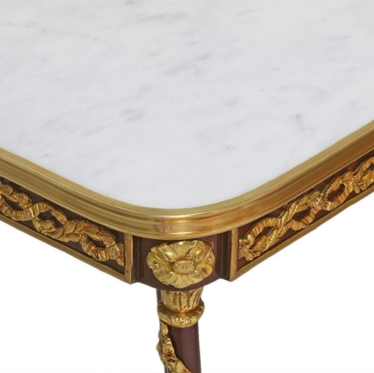 Barock Beistelltisch Braun / Gold / Weiß 45 x 45 x H. 78 cm - Handgefertigter Massivholz Tisch im Barockstil - Barock Wohnzimmer Möbel