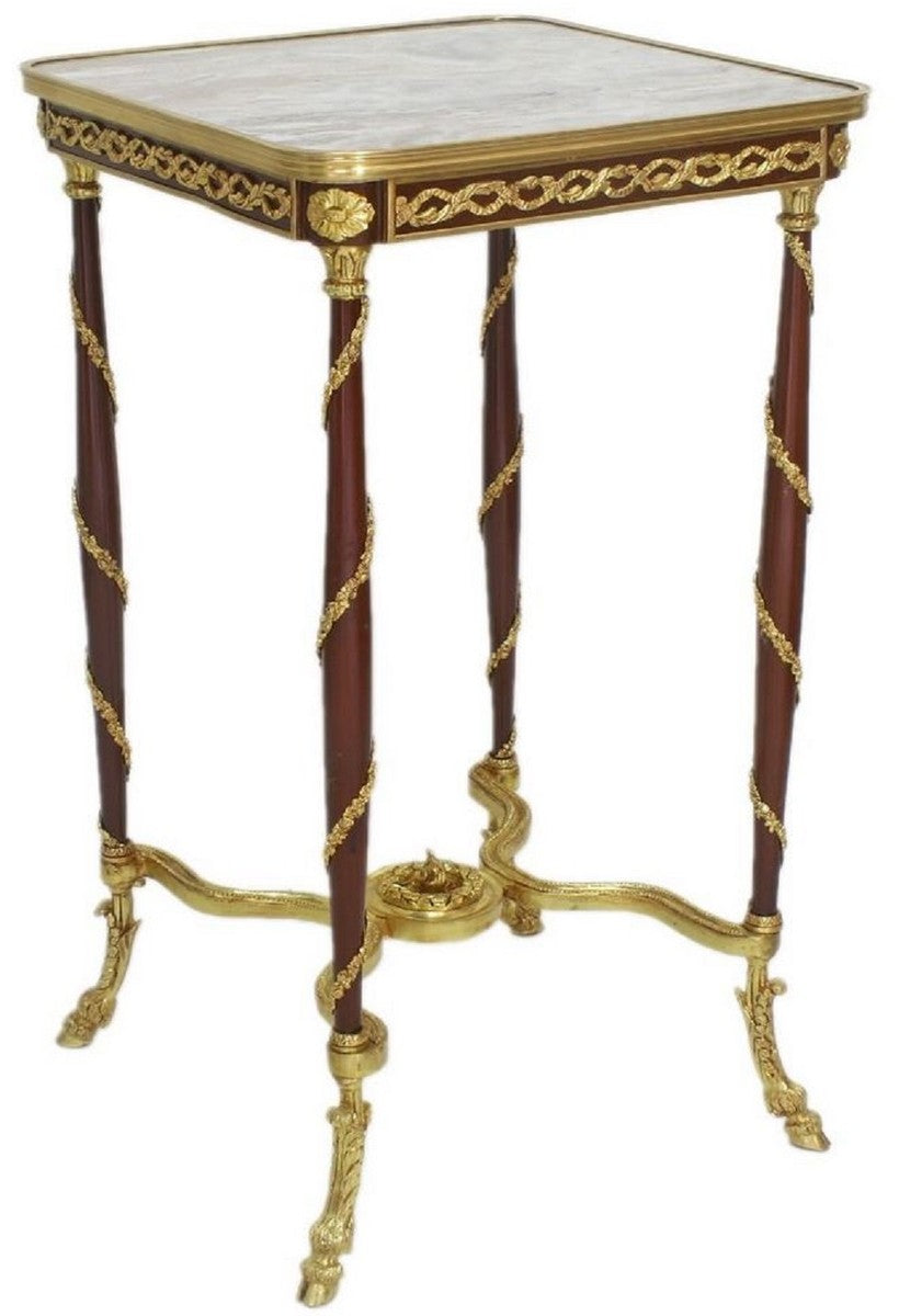 Barock Beistelltisch Braun / Gold / Grau 45 x 45 x H. 78 cm - Handgefertigter Massivholz Tisch im Barockstil - Barock Wohnzimmer Möbel