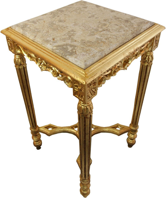 Barock Beistelltisch Eckig Gold mit Creme Marmorplatte 40 x 40 x H 72.5 cm Antik Stil - Telefon Blumen Tisch
