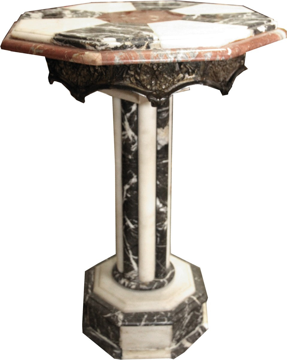 Barock Marmor Beistelltisch mit Messing Verzierung - Marmor Tisch - Art Deco Neoklassisch Möbel