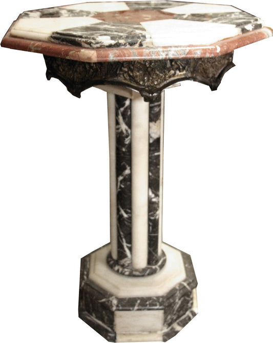 Barock Marmor Beistelltisch mit Messing Verzierung - Marmor Tisch - Art Deco Neoklassisch Möbel