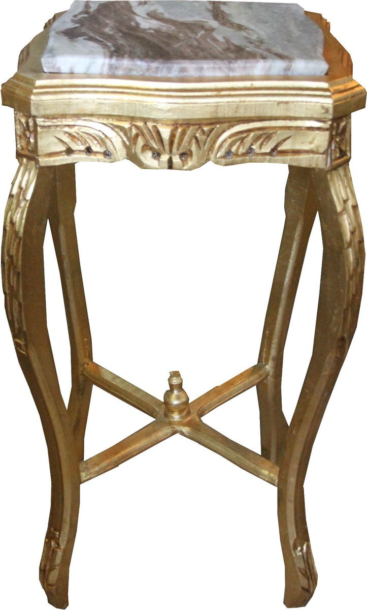 Barock Beistelltisch Eckig Gold mit Marmorplatte 40 x 40 x H 72.5 cm Antik Stil - Telefon Blumen Tisch