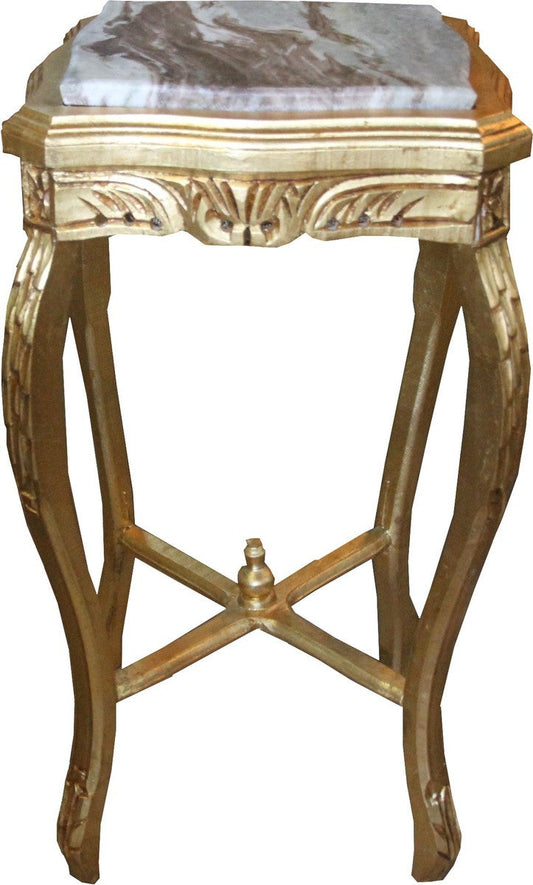 Barock Beistelltisch Eckig Gold mit Marmorplatte 40 x 40 x H 72.5 cm Antik Stil - Telefon Blumen Tisch