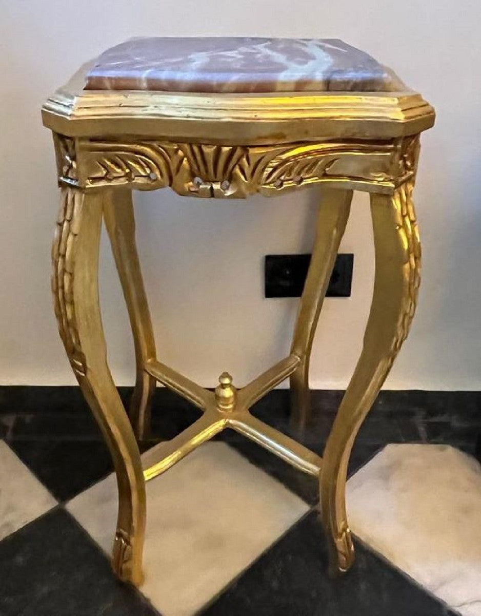Barock Beistelltisch Gold / Grau - Quadratischer Antik Stil Tisch mit Marmorplatte - Barockstil Wohnzimmer Möbel im Barockstil - Barock Möbel